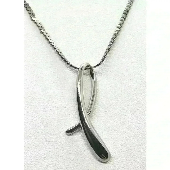 Sterling Silver Love Knot Necklace Pendant 925 Vintage Abstract Mod Silver Chain - Picture 3 of 5